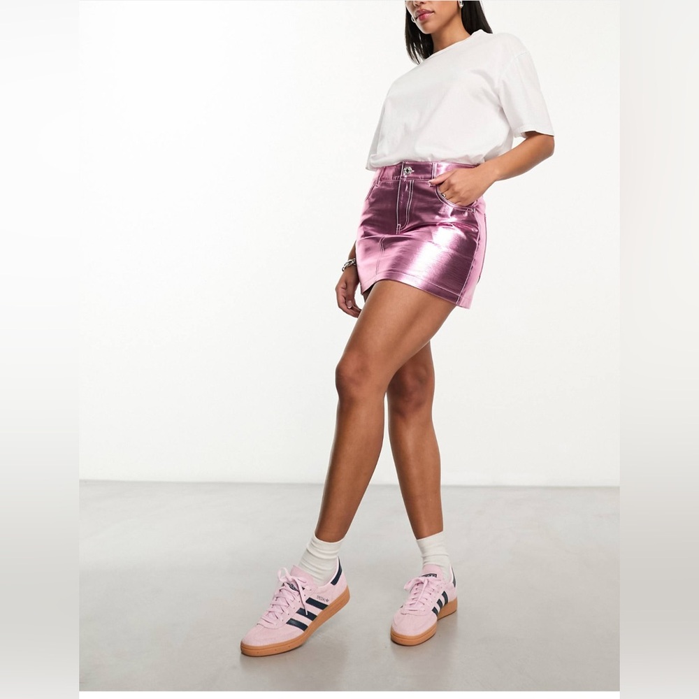 Pink metallic mini skirt